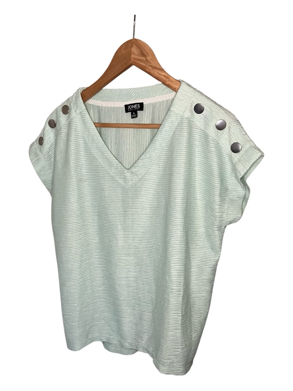 Jones New York Mint Green Button-Shoulder V-Neck Top size S